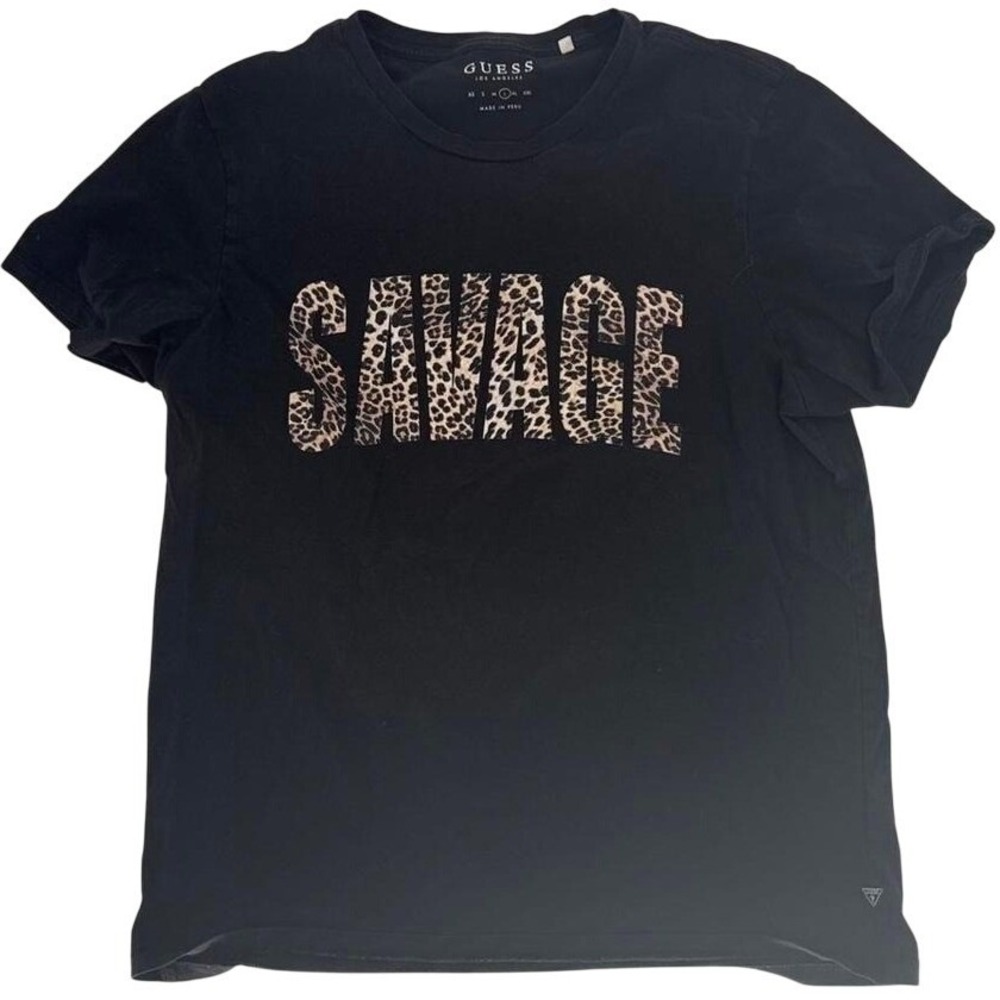 Guess Y2k Savage Black Leopard Print Tshirt Large